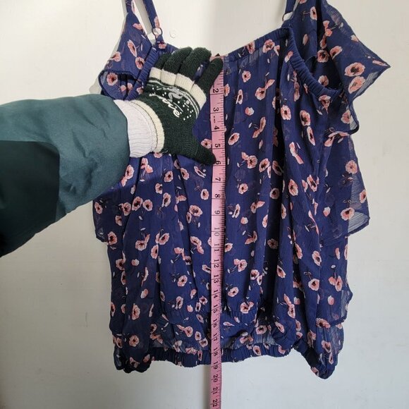 Torrid Blue Pink Floral Sheer Tiered Ruffle Chiffon Banded Cami Tank Blouse 1X - Picture 9 of 12